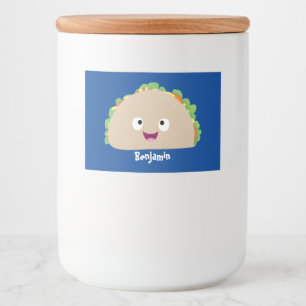 Cute lycklig leende taco tecknad illustration mat etiketter