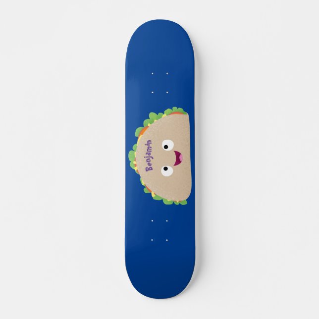 Cute lycklig leende taco tecknad illustration mini skateboard bräda 18,5 cm (Framsida)