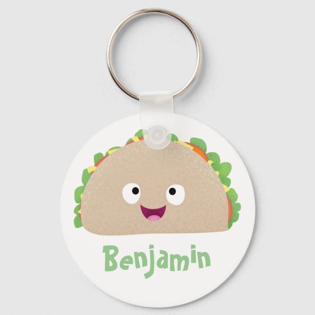Cute lycklig leende taco tecknad illustration nyckelring (Framsida)