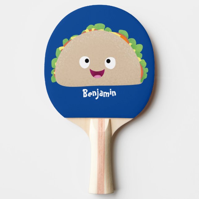 Cute lycklig leende taco tecknad illustration pingisracket (Framsidan)
