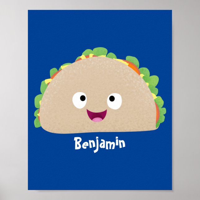 Cute lycklig leende taco tecknad illustration poster (Framsidan)