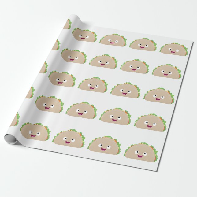 Cute lycklig leende taco tecknad illustration presentpapper (Utrullad)