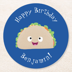 Cute lycklig leende taco tecknad illustration underlägg papper rund