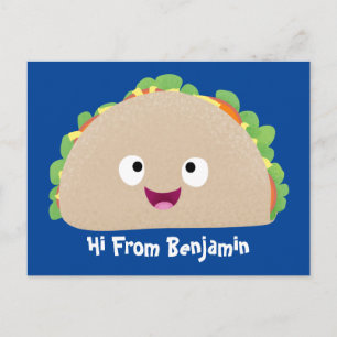 Cute lycklig leende taco tecknad illustration vykort