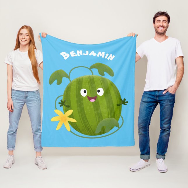 Cute lycklig leende vattenmelon tecknad fleecefilt (På plats)