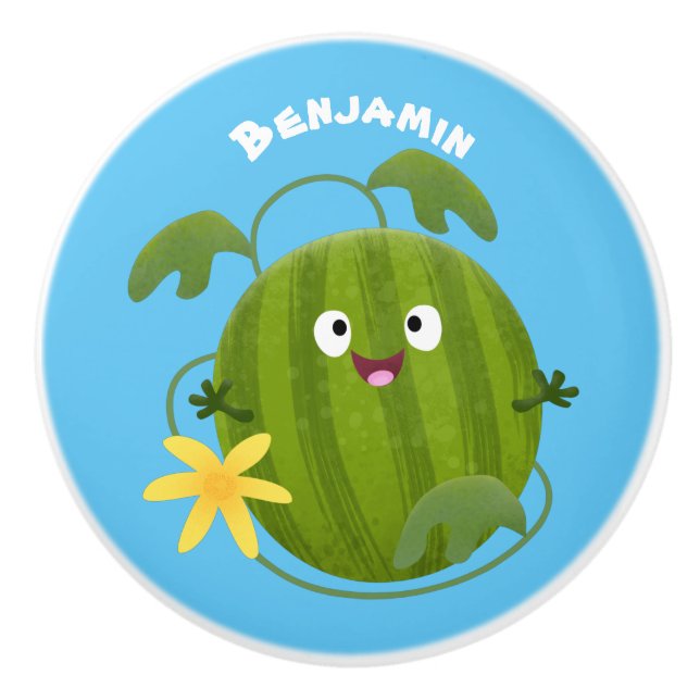 Cute lycklig leende vattenmelon tecknad knopp (Framsidan)
