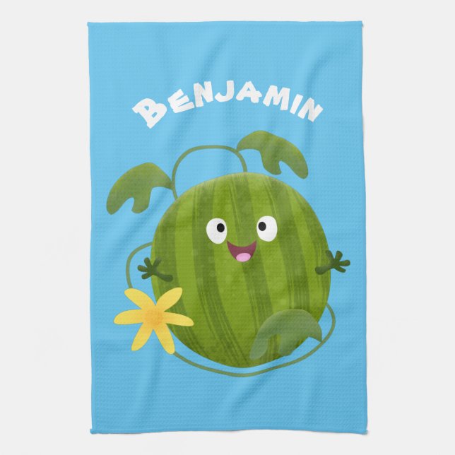 Cute lycklig leende vattenmelon tecknad kökshandduk (Vertikal)