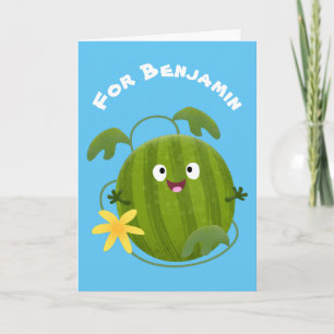 Cute lycklig leende vattenmelon tecknad kort