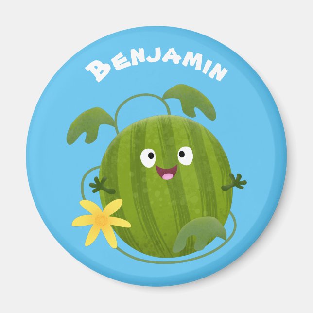 Cute lycklig leende vattenmelon tecknad magnet (Framsidan)