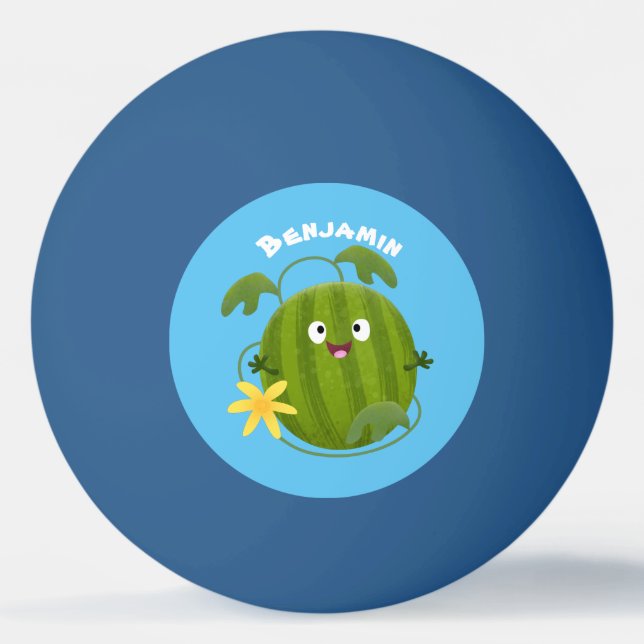 Cute lycklig leende vattenmelon tecknad pingisboll (Framsidan)