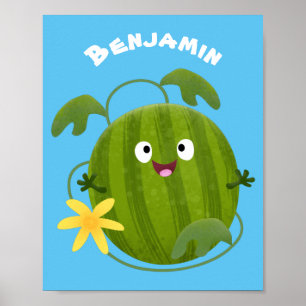 Cute lycklig leende vattenmelon tecknad poster
