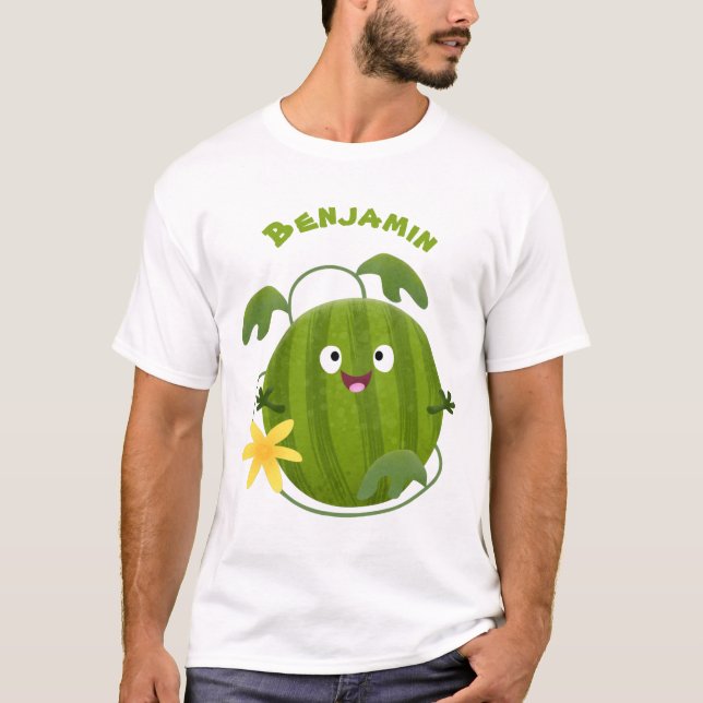 Cute lycklig leende vattenmelon tecknad t shirt (Framsida)