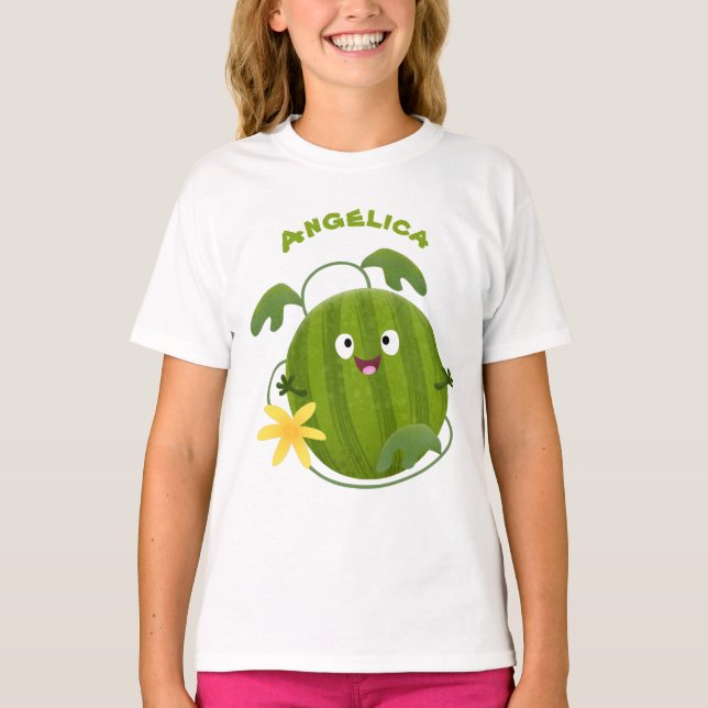 Cute lycklig leende vattenmelon tecknad t shirt (Framsida)