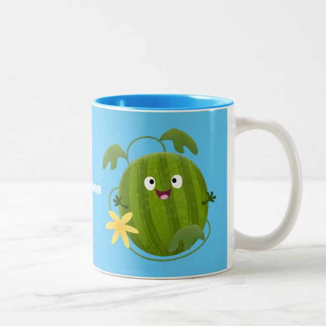 Cute lycklig leende vattenmelon tecknad Två-Tonad mugg (Höger)