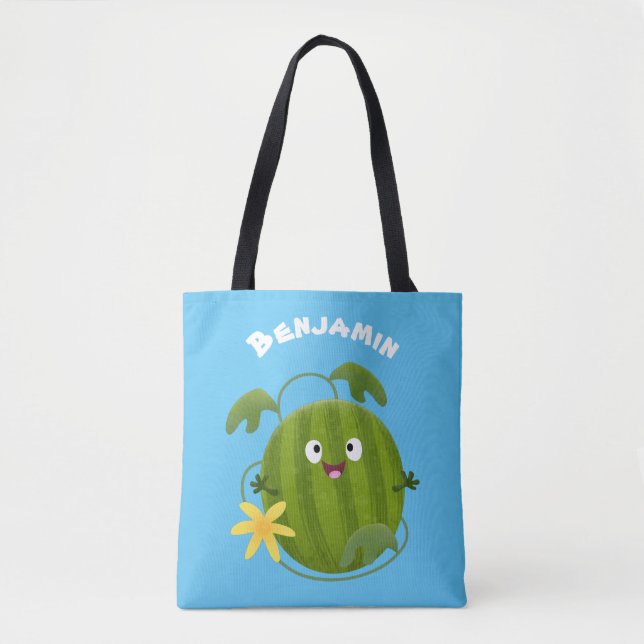 Cute lycklig leende vattenmelon tecknad tygkasse (Framsida)