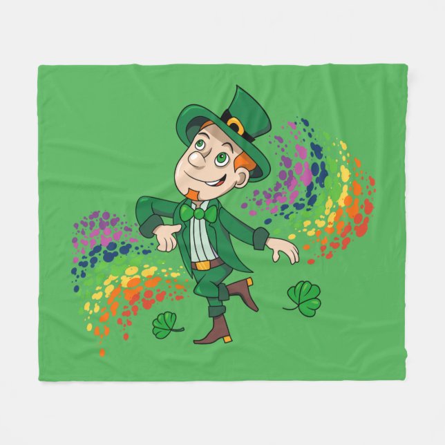 Cute lycklig ler leprechaun, regnbåge fleecefilt (Framsidan (Horisontell))
