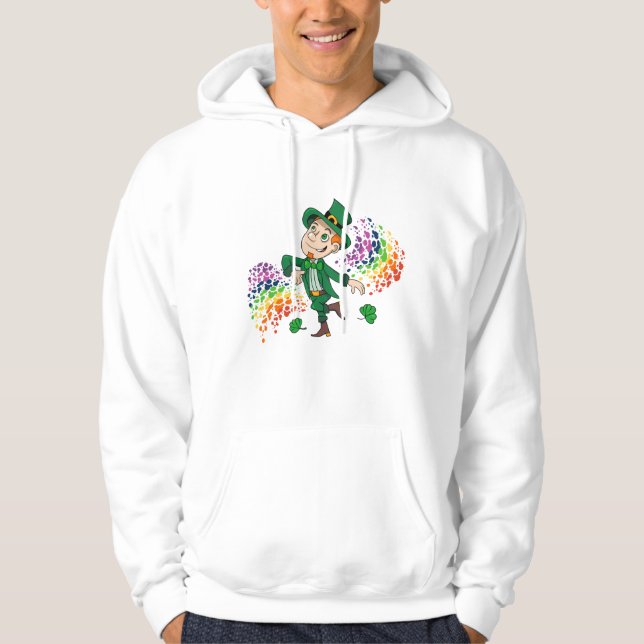 Cute lycklig ler leprechaun, regnbåge hoodie (Framsida)