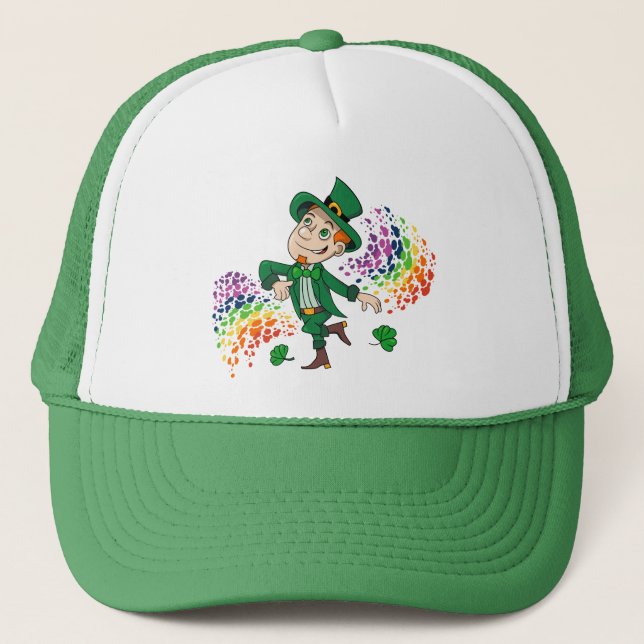 Cute lycklig ler leprechaun, regnbåge keps (Framsida)