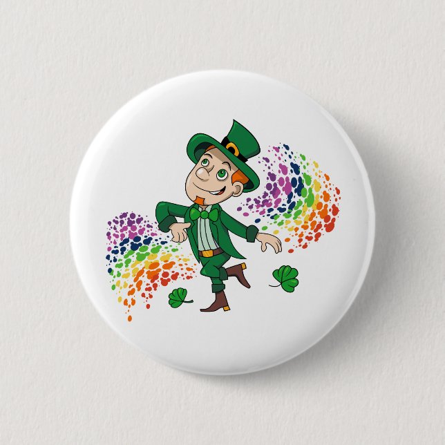 Cute lycklig ler leprechaun, regnbåge knapp (Framsida)