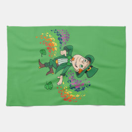 Cute lycklig ler leprechaun, regnbåge kökshandduk