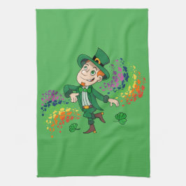 Cute lycklig ler leprechaun, regnbåge kökshandduk
