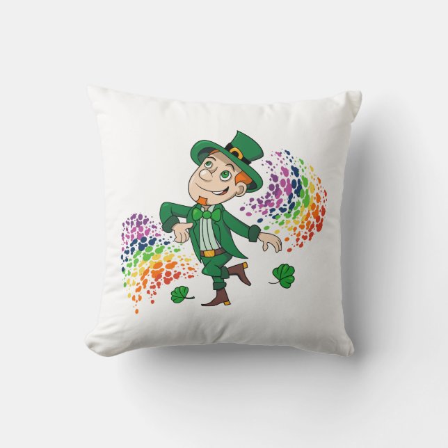 Cute lycklig ler leprechaun, regnbåge kudde (Framsida)