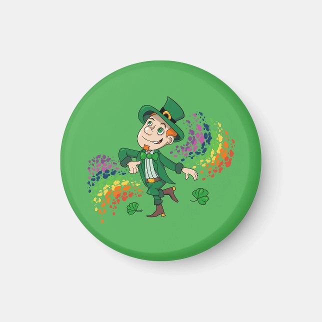 Cute lycklig ler leprechaun, regnbåge magnet (Framsidan)