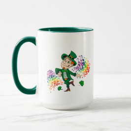 Cute lycklig ler leprechaun, regnbåge mugg