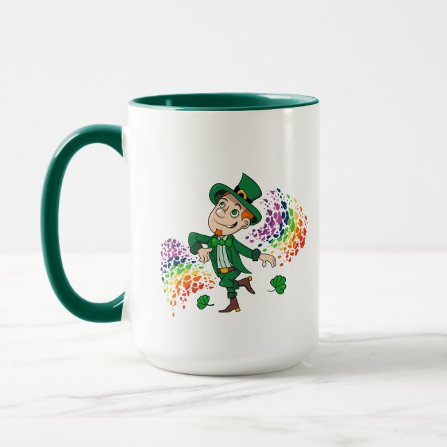 Cute lycklig ler leprechaun, regnbåge mugg (Vänster)