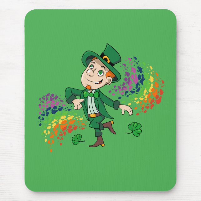 Cute lycklig ler leprechaun, regnbåge musmatta (Framsidan)