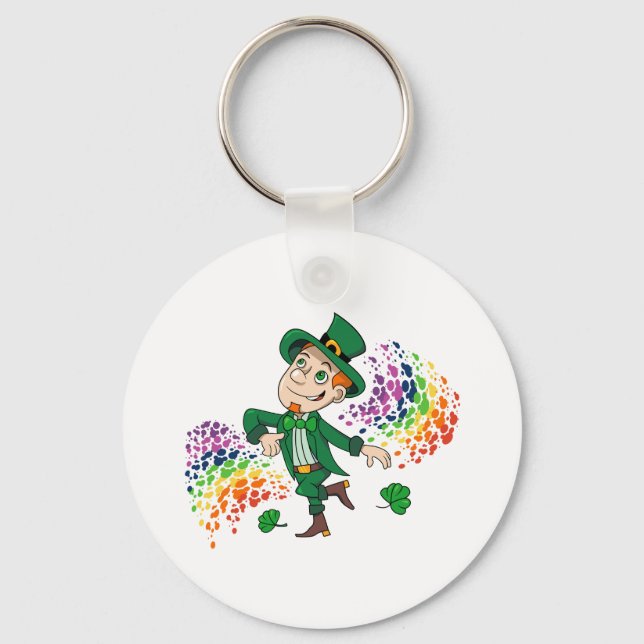 Cute lycklig ler leprechaun, regnbåge nyckelring (Framsida)