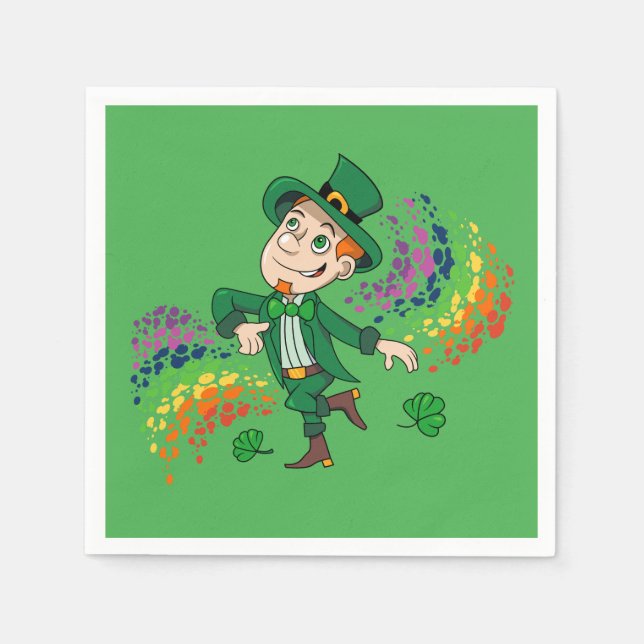 Cute lycklig ler leprechaun, regnbåge pappersservett (Framsidan)