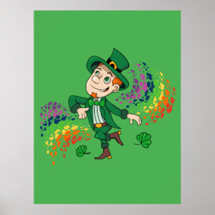 Cute lycklig ler leprechaun, regnbåge poster
