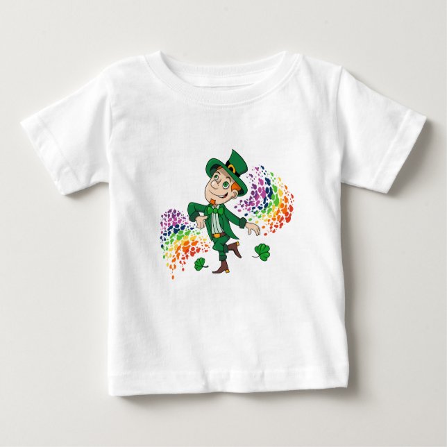 Cute lycklig ler leprechaun, regnbåge t shirt (Framsida)