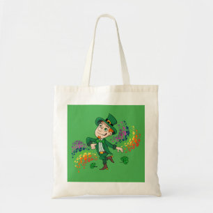 Cute lycklig ler leprechaun, regnbåge tygkasse