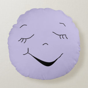 Cute Lycklig Lila Fånig Ansikte Pillow Rund Kudde