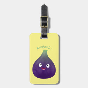 Cute lycklig lila fig tecknad bagagebricka