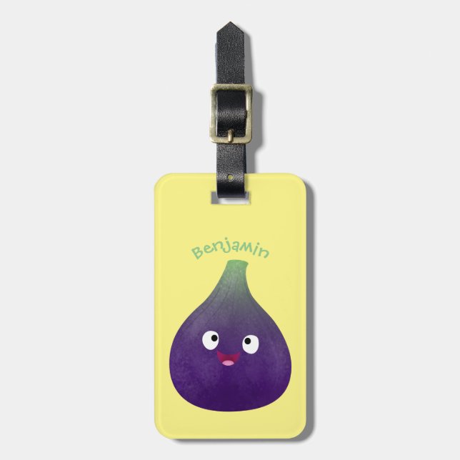 Cute lycklig lila fig tecknad bagagebricka (Vertikal Framsida)