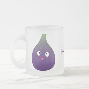 Cute lycklig lila fig tecknad frostad glasmugg