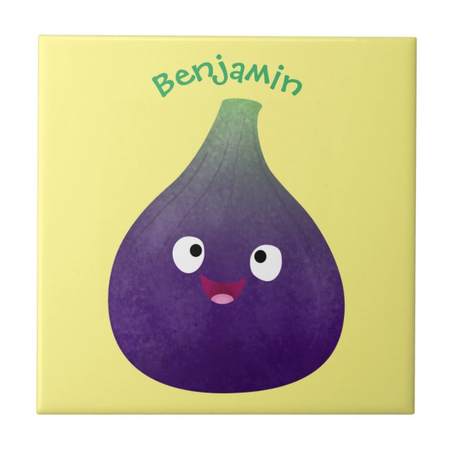 Cute lycklig lila fig tecknad kakelplatta (Framsidan)