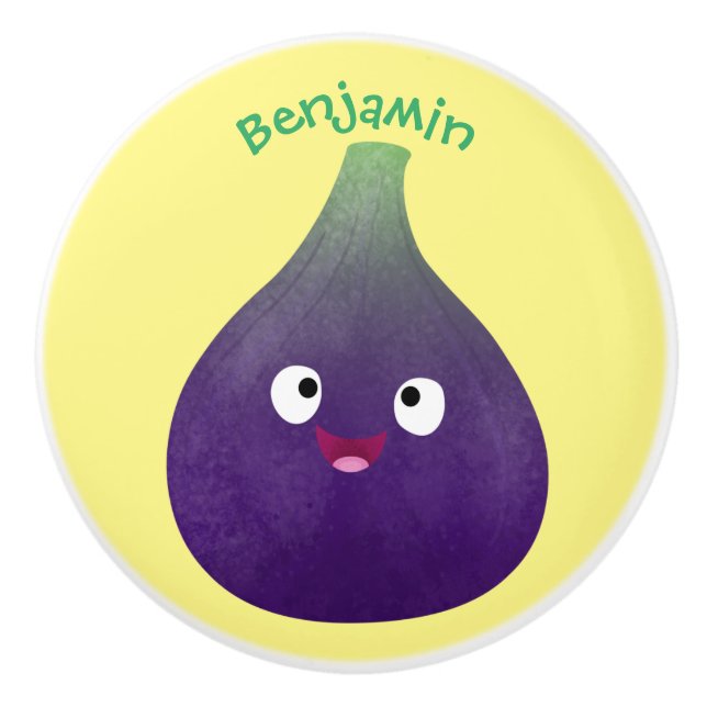 Cute lycklig lila fig tecknad knopp (Framsidan)