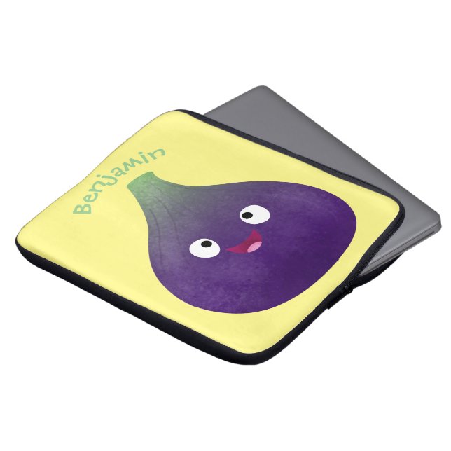 Cute lycklig lila fig tecknad laptop fodral (Framsida topp)