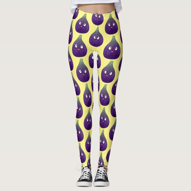 Cute lycklig lila fig tecknad leggings (Framsida)