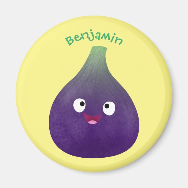 Cute lycklig lila fig tecknad magnet (Framsidan)