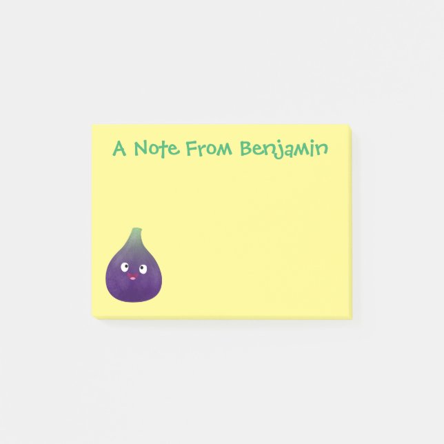 Cute lycklig lila fig tecknad post-it block (Framsida)