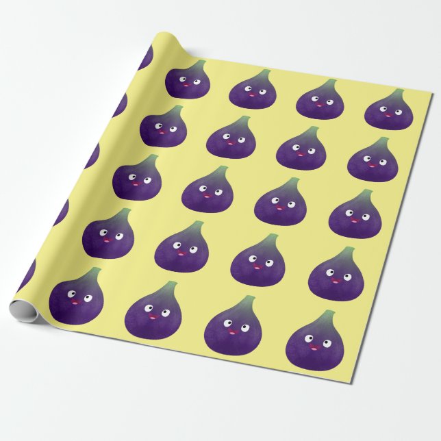 Cute lycklig lila fig tecknad presentpapper (Utrullad)