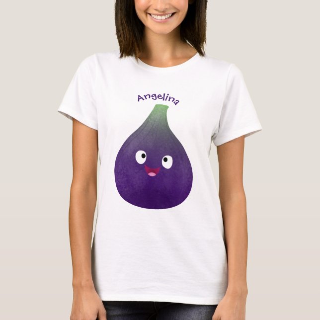 Cute lycklig lila fig tecknad t shirt (Framsida)