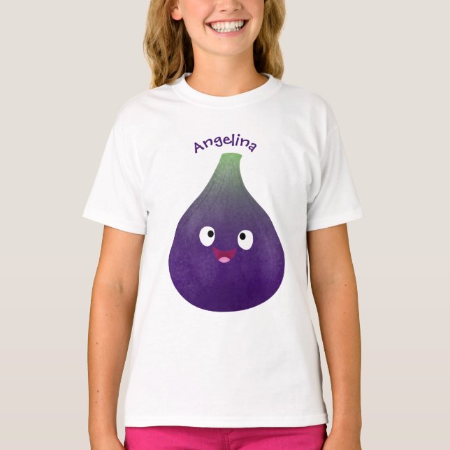 Cute lycklig lila fig tecknad t shirt (Framsida)