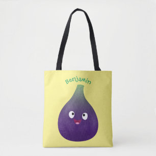 Cute lycklig lila fig tecknad tygkasse