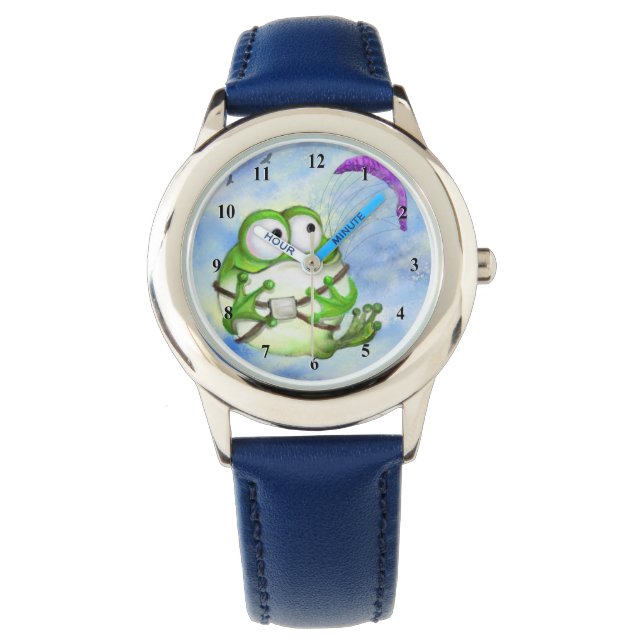 Cute Lycklig Lusny Frog Paraglider Watch Armbandsur (Framsida)